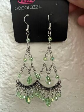 Paparazzi Green Crystal Chandelier Earrings